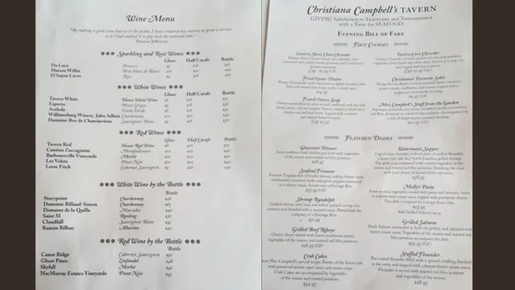 See what’s on the Christiana Campbell's Tavern Menu
