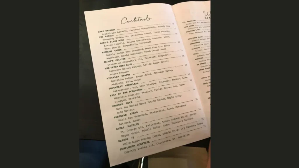 Cocktails Maison Pickle Menu