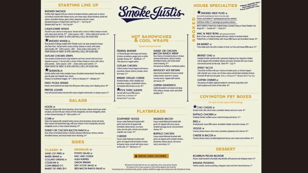 Gluten-Free and Veggie Smoke Justis Menu