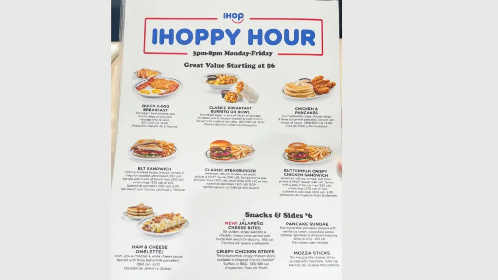 IHOP Happy Hour Detailed Menu