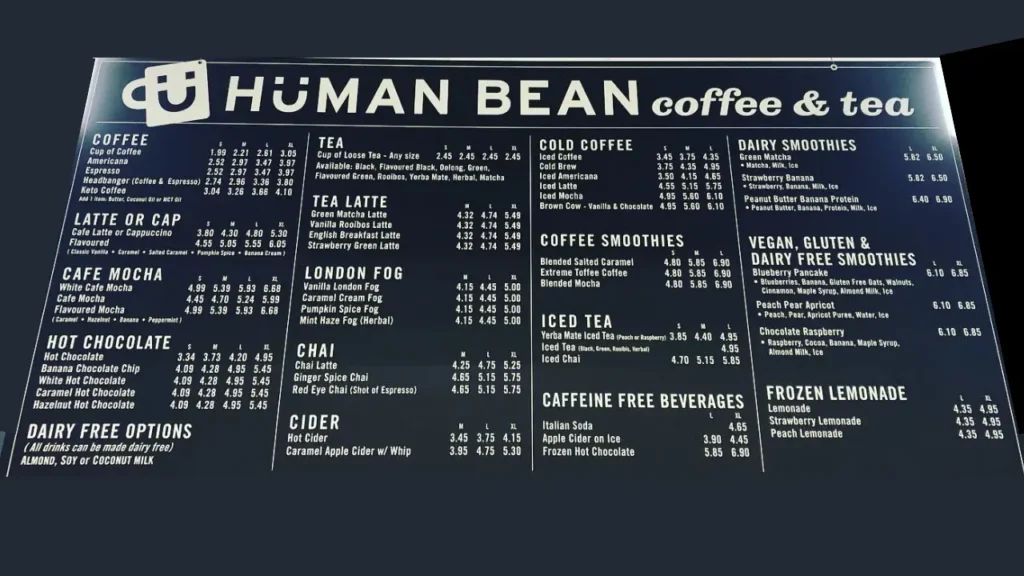 People Love the Human Bean Menu