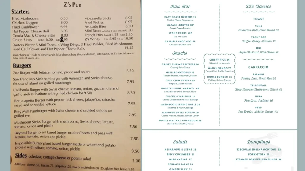 Sides Chateau ZZ's Menu