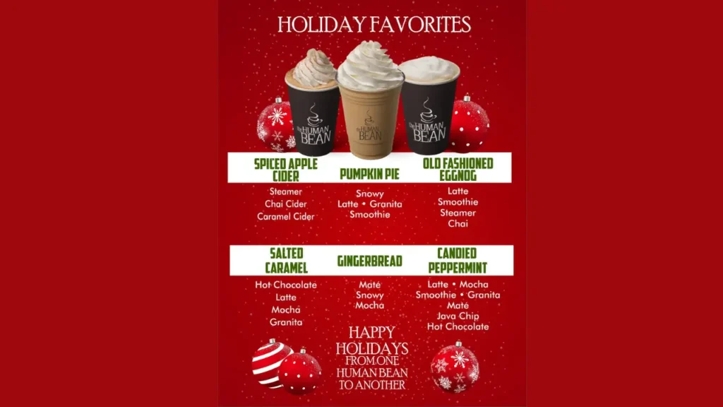 Smoothies, Steamers Human Bean Menu