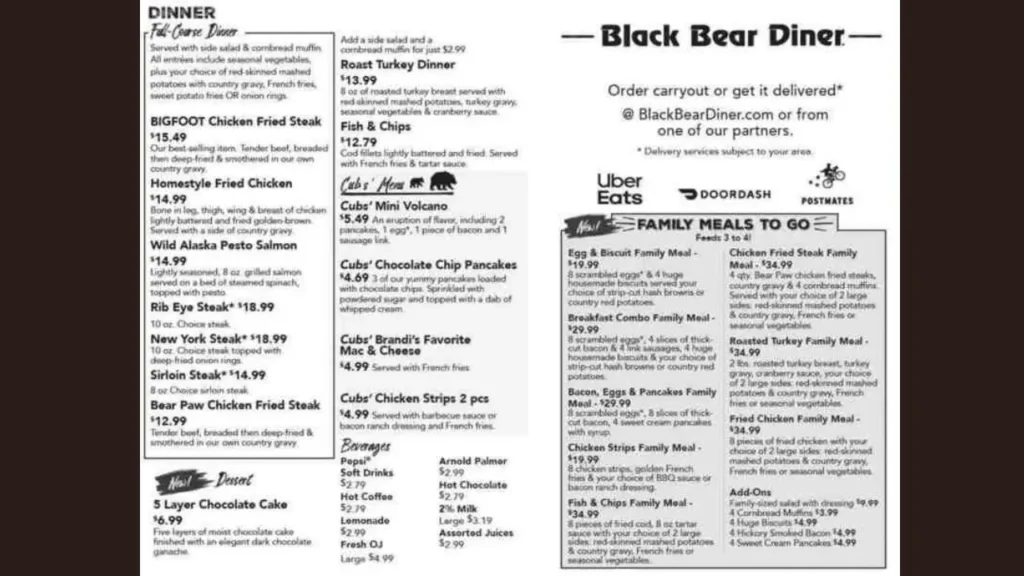 Hearty Dinner Plates Black Bear Diner Menu With Prices