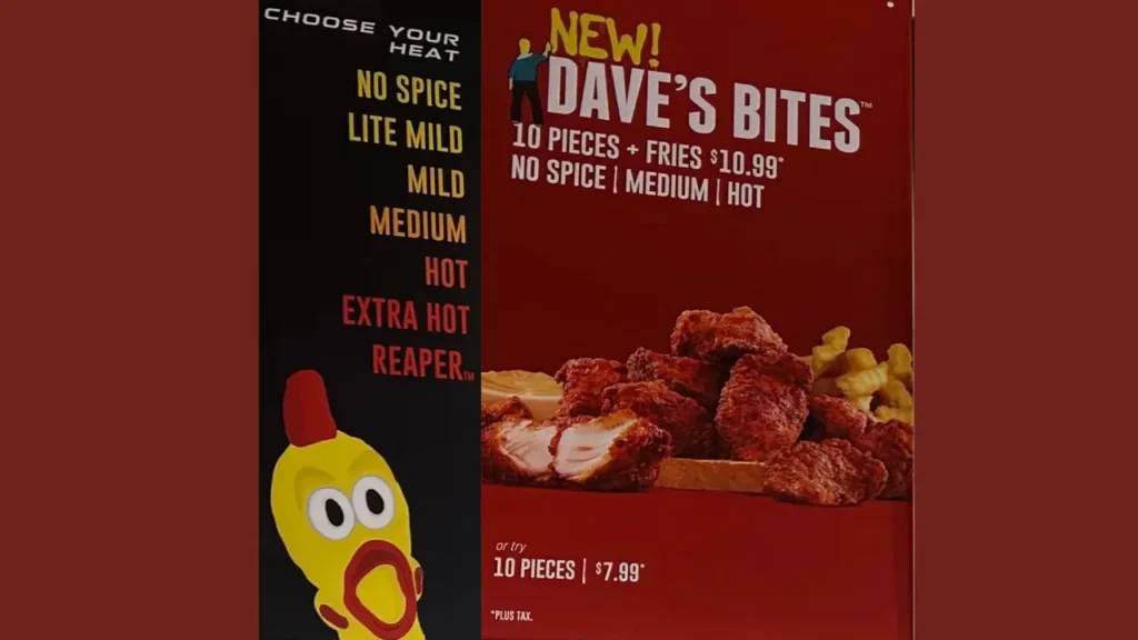 Heat Levels Dave's Hot Chicken Menu with Prices