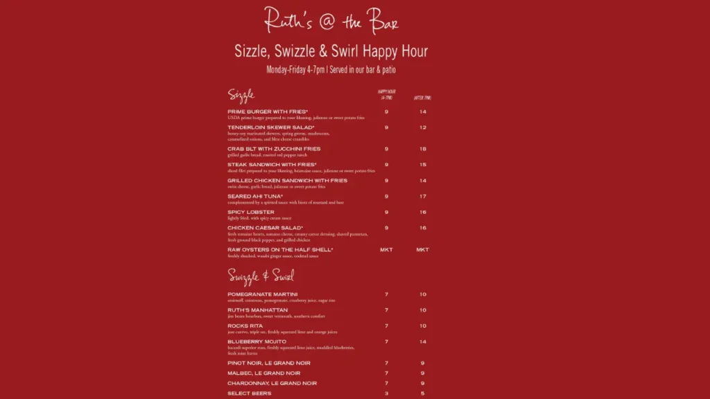 Menu During Happy Hour Ruth’s Chris Happy Hour